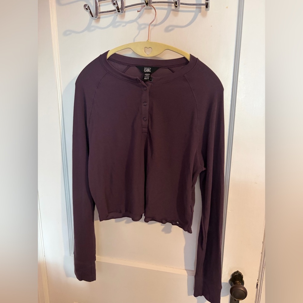 Athleta Plum Button-Front Long Sleeve Henley